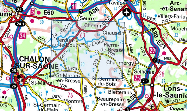 Carte de randonnée n° 3125 - Pierre-de-Bresse, Saint-Martin-en-Bresse | IGN - Série Bleue carte pliée IGN 