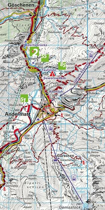 Carte de randonnée n° 33 - Andermatt, Surselva (Suisse) | Kümmerly & Frey-1/40 000 carte pliée Kümmerly & Frey 