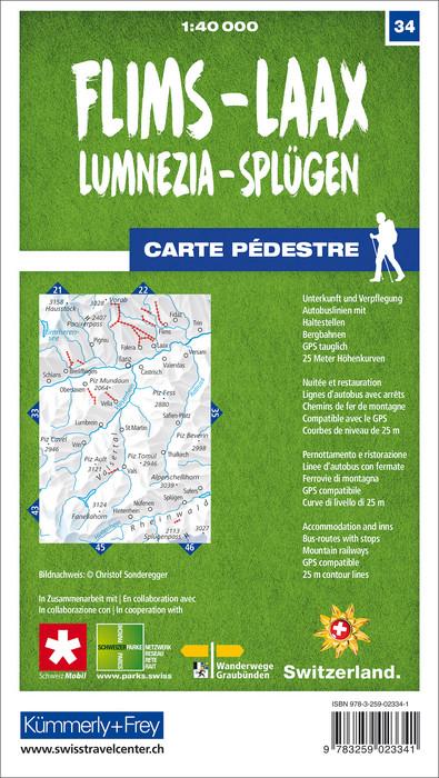 Carte de randonnée n° 34 - Flims, Laax, Lumnezia, Splügeng (Suisse) | Kümmerly & Frey-1/40 000 carte pliée Kümmerly & Frey 