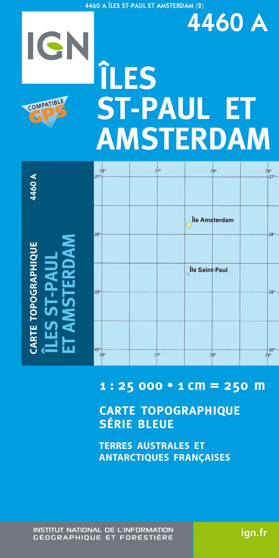 Carte de randonnée n° 4460A - Iles Saint-Paul et Nouvelle Amsterdam | IGN - Série Bleue carte pliée IGN 