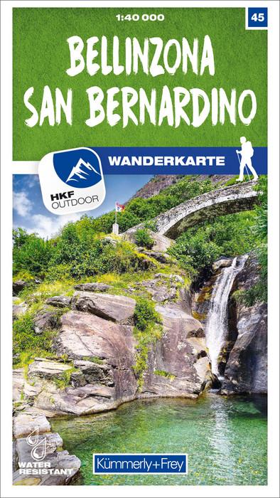 Carte de randonnée n° 45 - Bellinzona, San Bernardino (Suisse) | Kümmerly & Frey-1/40 000 carte pliée Kümmerly & Frey 