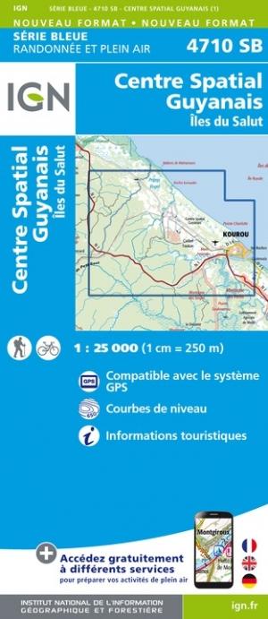 Carte de randonnée n° 4710 - Centre Spatial Guyanais, île du Salut (Guyane) | IGN - Série Bleue carte pliée IGN 