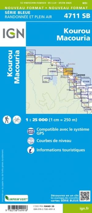 Carte de randonnée n° 4711 - Kourou, Macouria (Guyane) | IGN - Série Bleue carte pliée IGN 