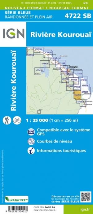 Carte de randonnée n° 4722 - Rivière Kouraouaï (Guyane) | IGN - Série Bleue carte pliée IGN 