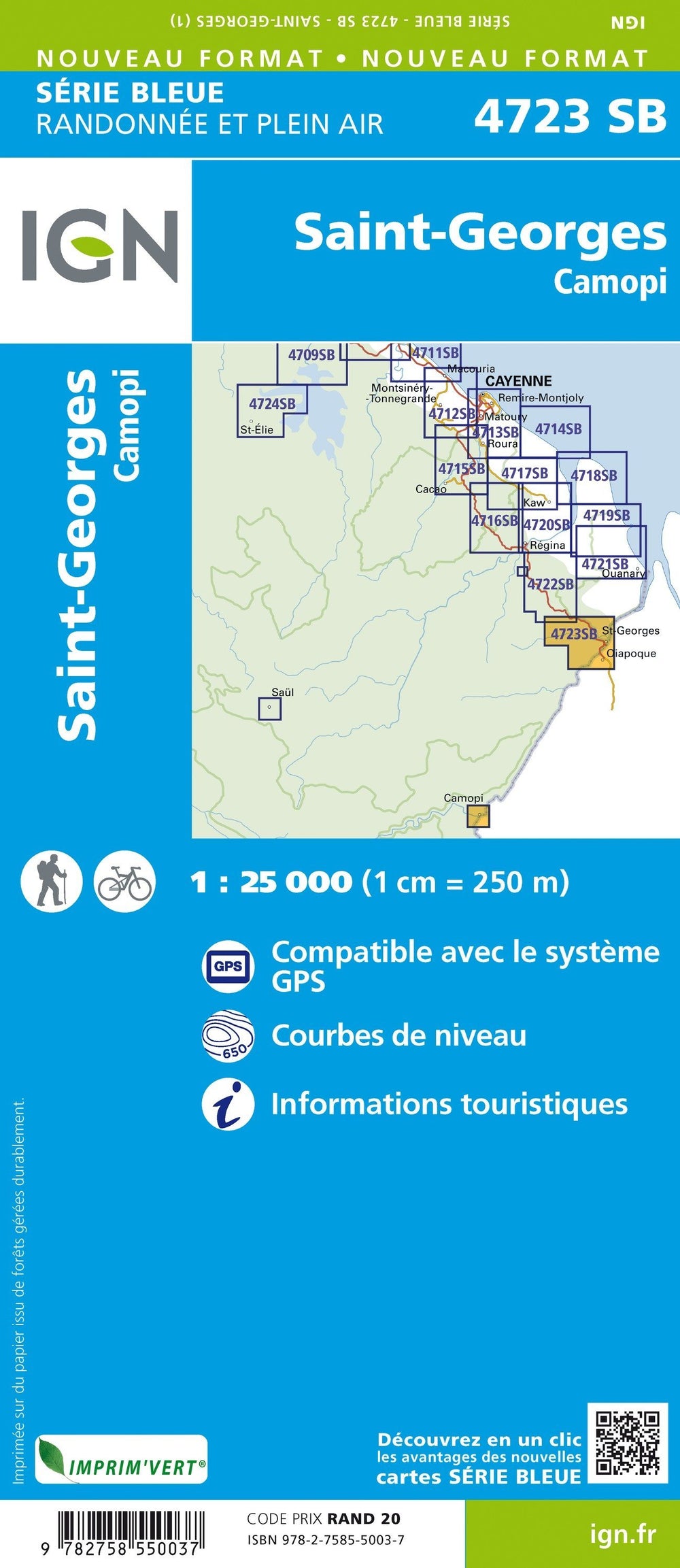 Carte de randonnée n° 4723 - Saint-Georges, Camopi (Guyane) | IGN - Série Bleue carte pliée IGN 