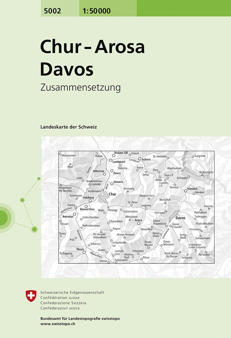 Carte de randonnée n° 5002 - Chur, Arosa, Davos (Suisse) | Swisstopo - 1/50 000 carte pliée Swisstopo 