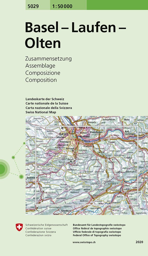 Carte de randonnée n° 5029 - Basel, Laufen, Olten (Suisse) | Swisstopo - 1/50 000 carte pliée Swisstopo 