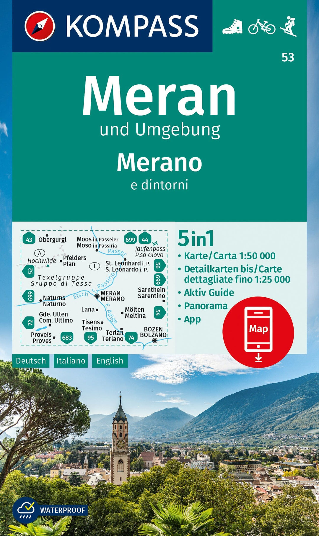 Carte de randonnée n° 53 - Merano & environs (Italie) | Kompass carte pliée Kompass 