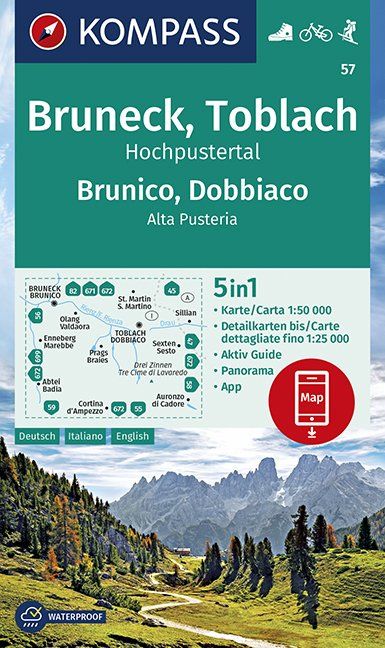 Carte de randonnée n° 57 - Bruneck Toblach (Italie) | Kompass carte pliée Kompass 