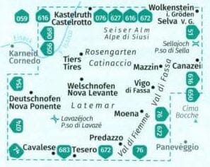 Carte de randonnée n° 651 - Schlern, Rosengarten, Latemar (Italie) | Kompass carte pliée Kompass 