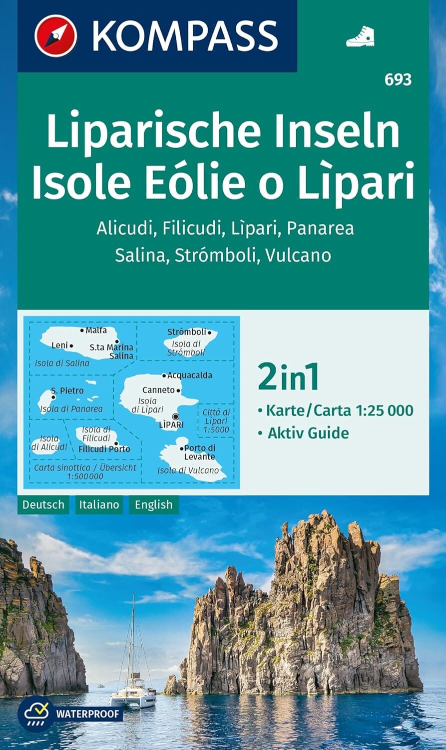 Carte de randonnée n° 693 - Les îles Lapiri (éoliennes) (Italie) | Kompass carte pliée Kompass 