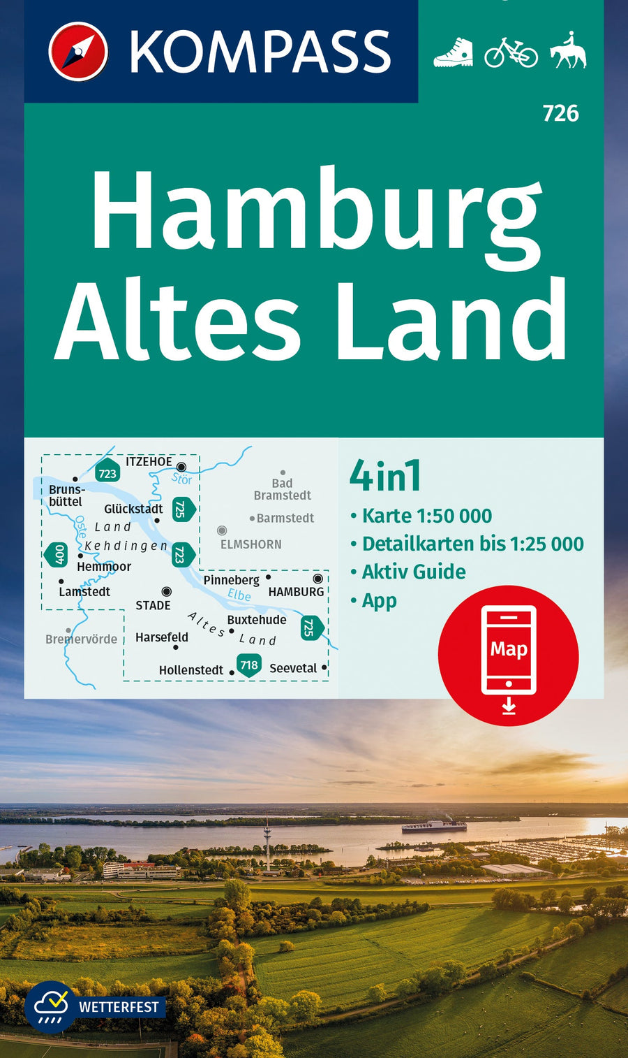 Carte de randonnée n° 726 - Hamburg, Altes Land + Aktiv Guide (Allemagne) | Kompass carte pliée Kompass 