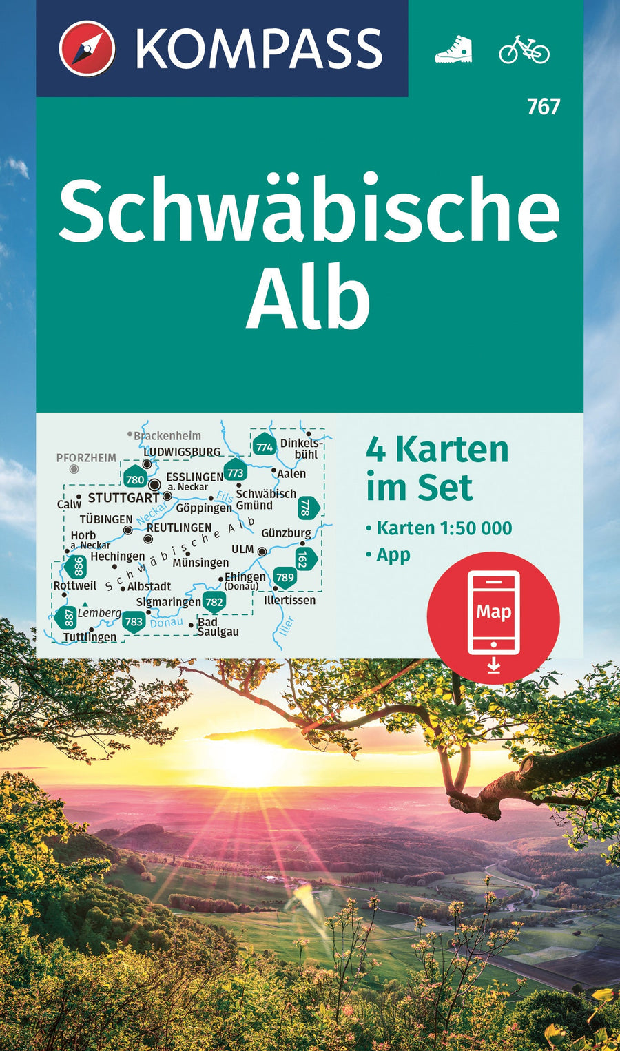 Carte de randonnée n° 767 - Schwäbische Alb, set de 4 (Allemagne) | Kompass carte pliée Kompass 