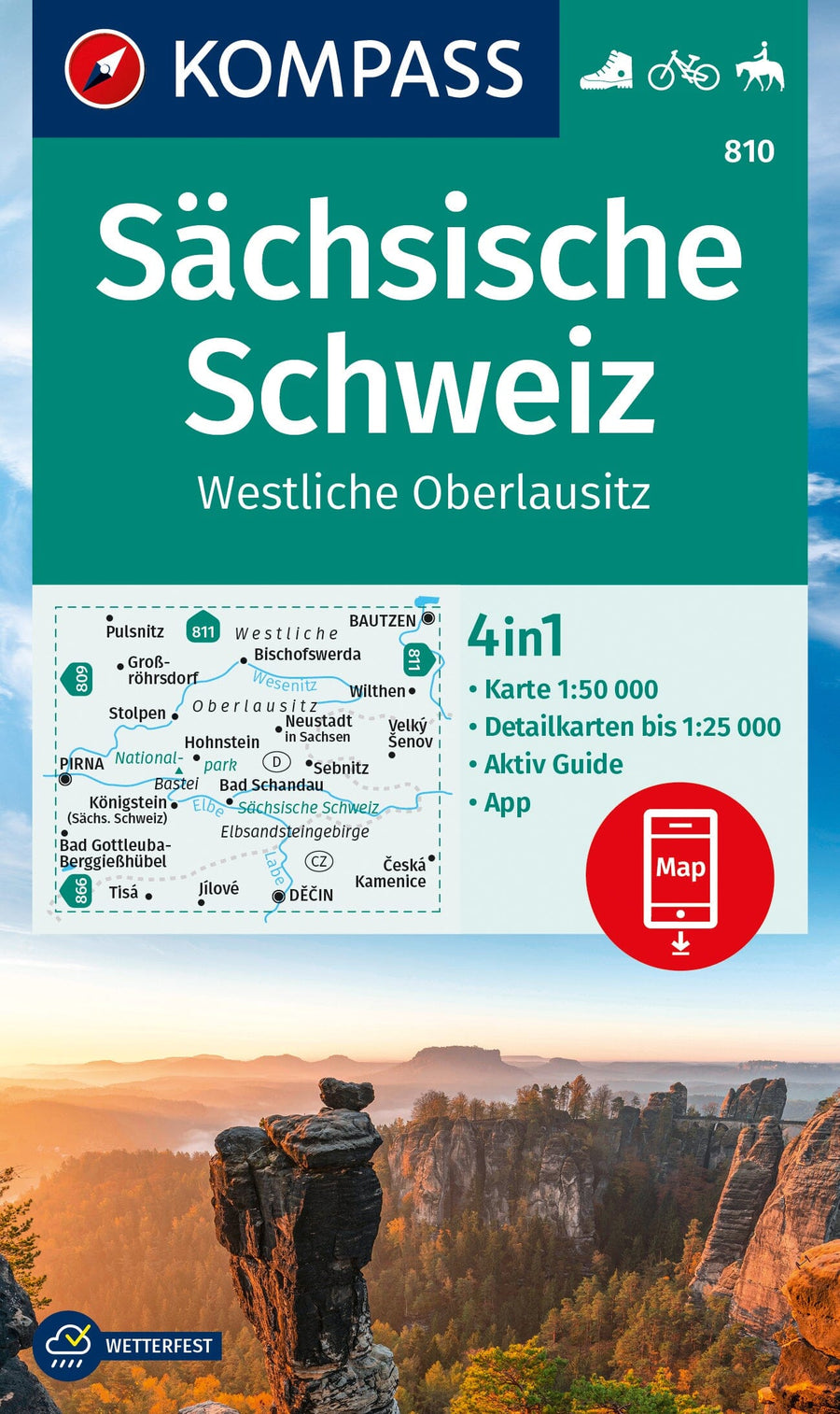 Carte de randonnée n° 810 - Sächsische Schweiz, Westliche Oberlausitz (Allemagne) | Kompass carte pliée Kompass 