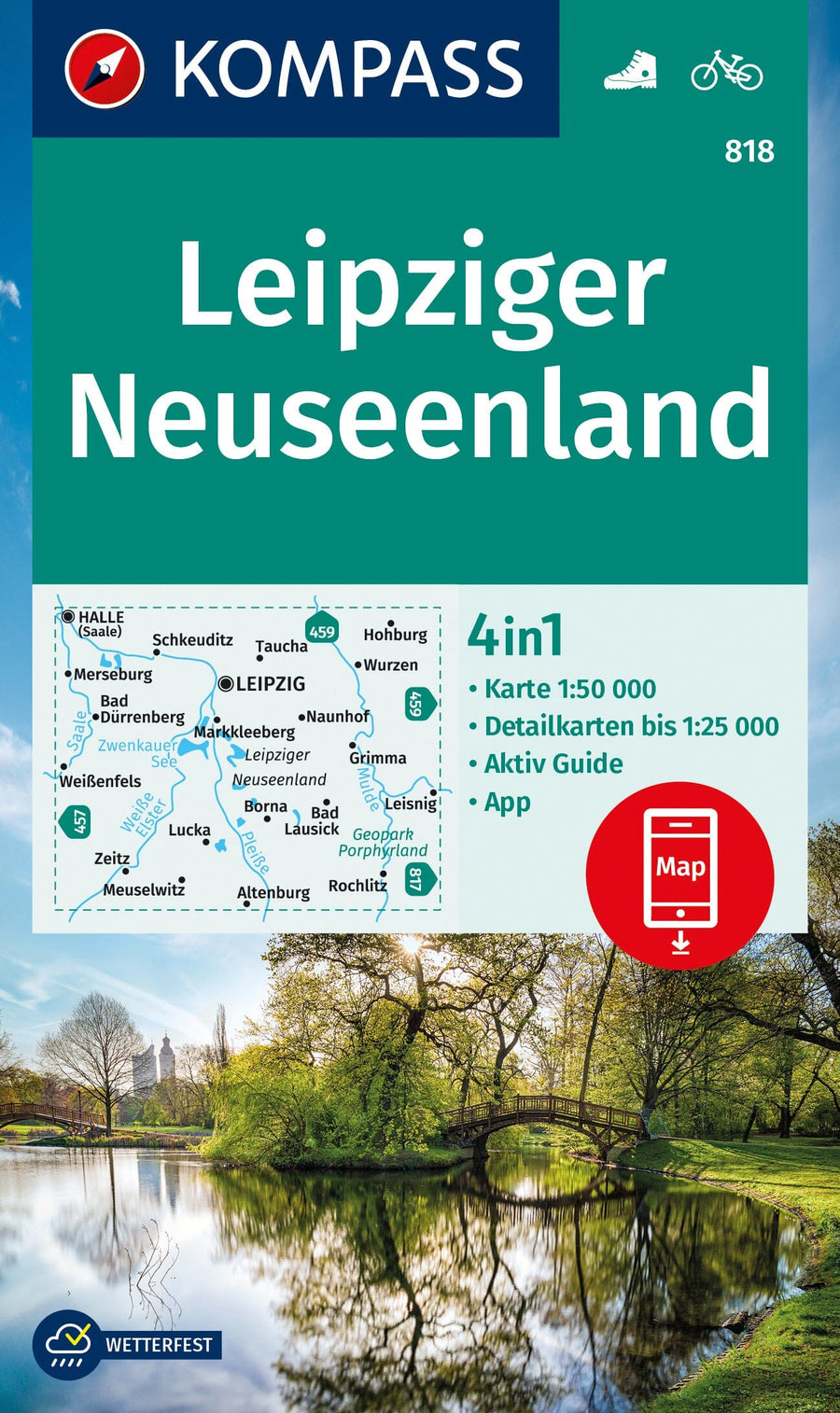 Carte de randonnée n° 818 - Leipziger Neuseenland + Aktiv Guide (Allemagne) | Kompass carte pliée Kompass 
