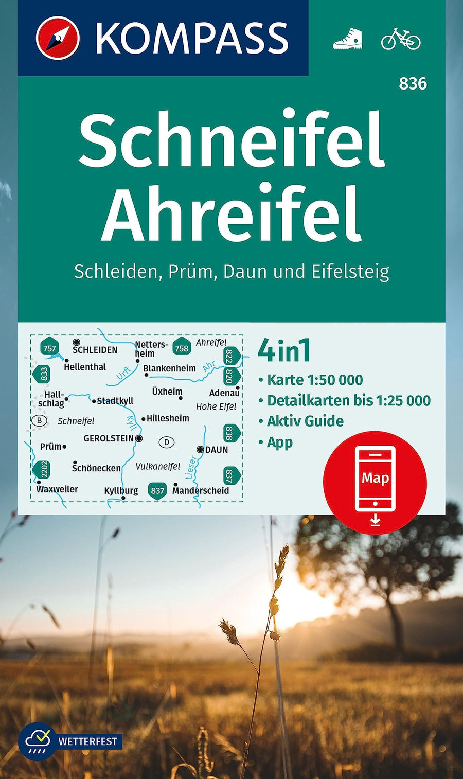 Carte de randonnée n° 836 - Schneifel - Ahreifel (Allemagne) | Kompass carte pliée Kompass 