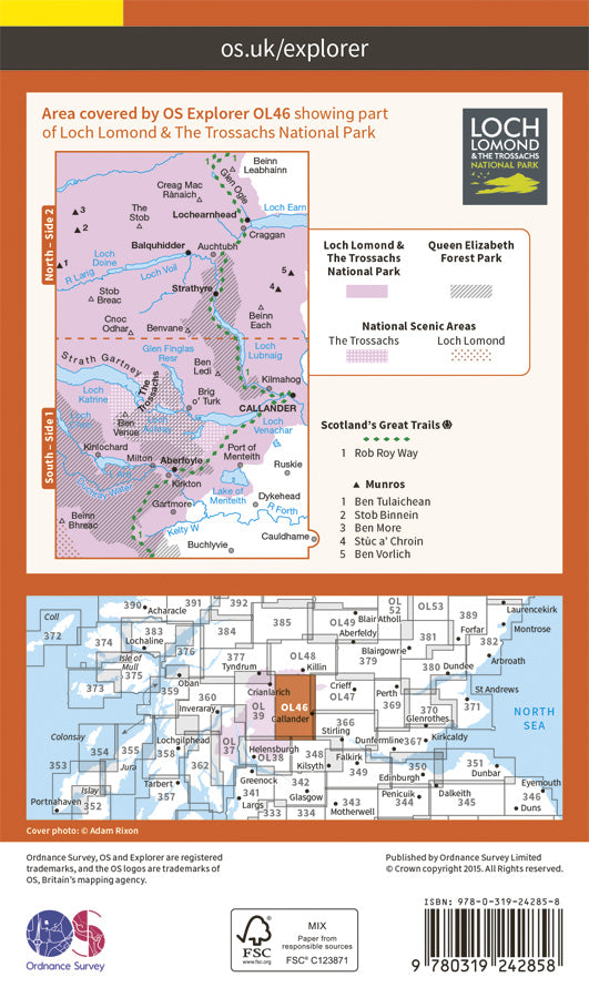 Carte de randonnée n° OL046 - Trossachs, Callander, Aberfoyle (Grande Bretagne) | Ordnance Survey - Explorer carte pliée Ordnance Survey 