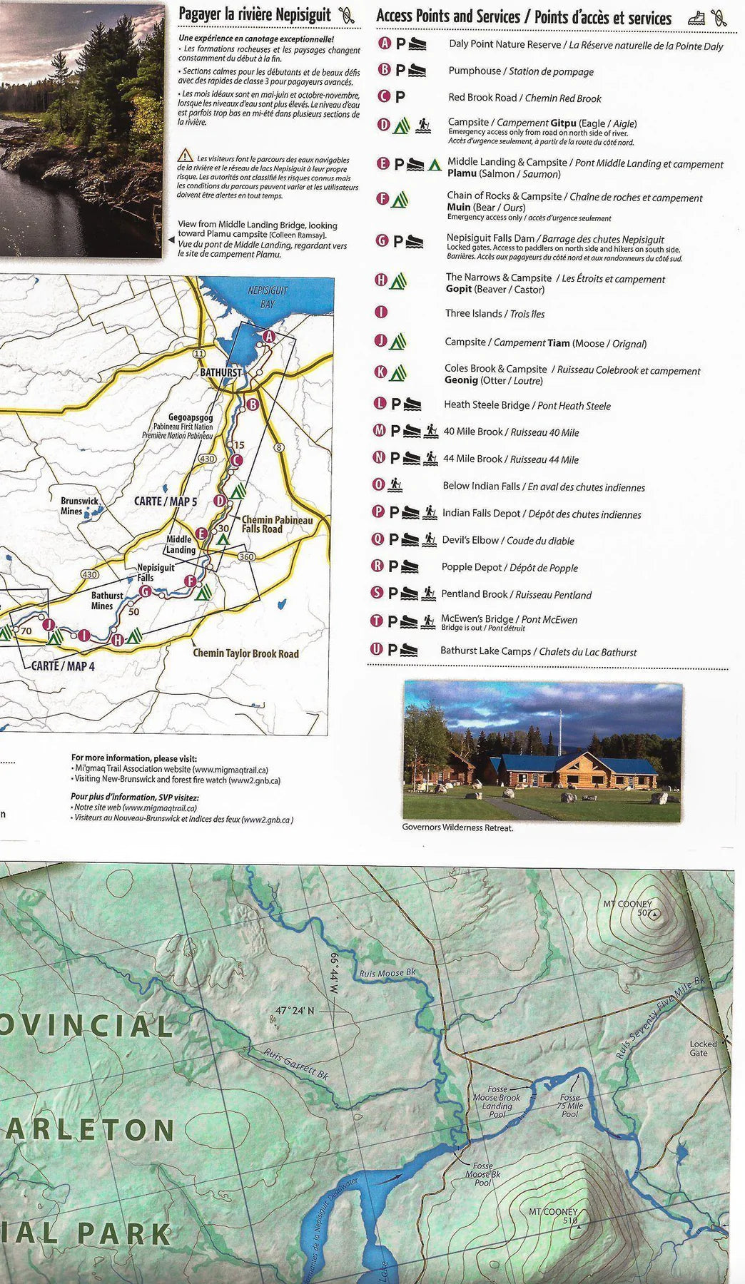 Carte de randonnée pédestre et de canotage du sentier et de la rivière Nepisiguit Mi'gmaq (Nouveau-Brunswick) - Mi'gmaq Trail Association carte pliée Clark Geomatics 