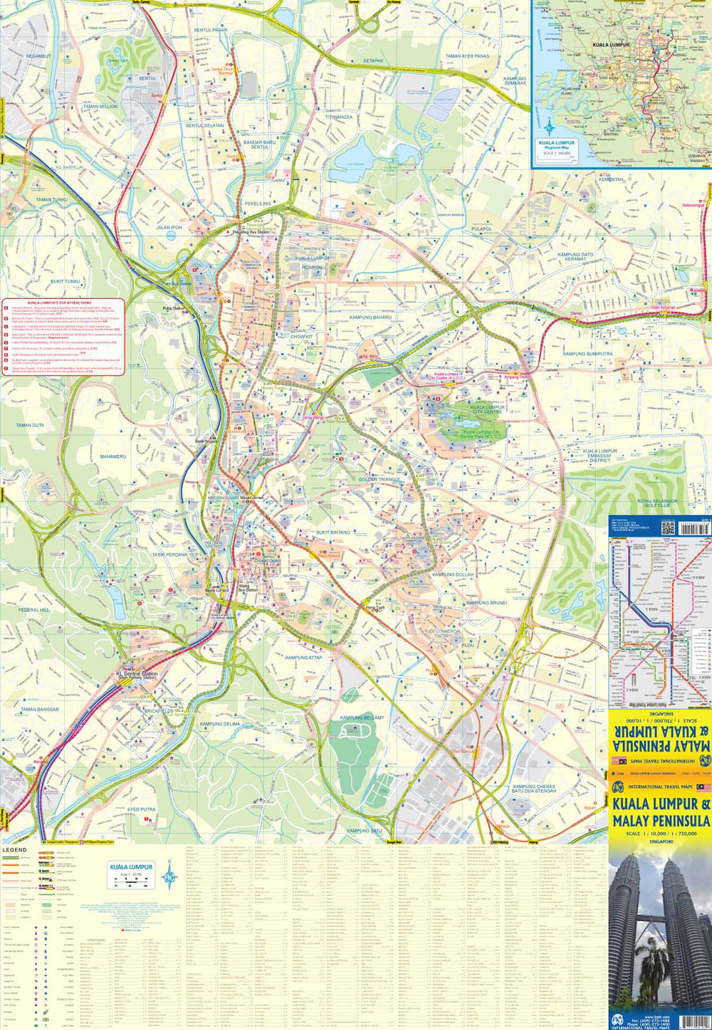 Carte de voyage - Péninsule malaise & Plan de Kuala Lumpur | ITM carte pliée ITM 
