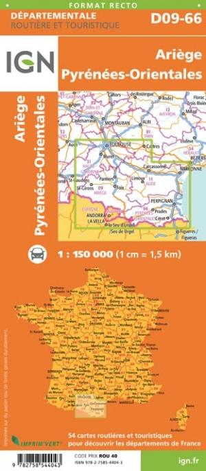 Carte départementale D09-66 - Ariège & Pyrénées-Orientales | IGN carte pliée IGN 