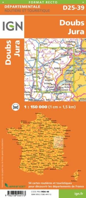 Carte départementale D25-39 - Doubs & Jura | IGN carte pliée IGN 