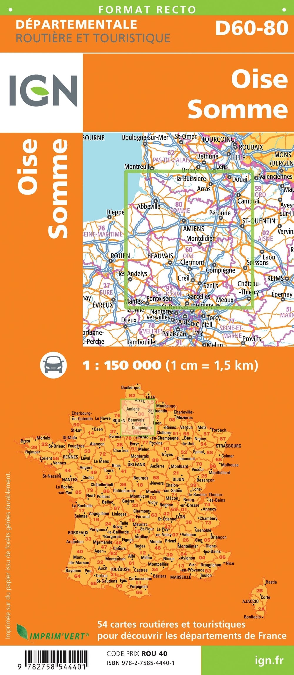 Carte départementale D60-80 - Oise & Somme | IGN carte pliée IGN 