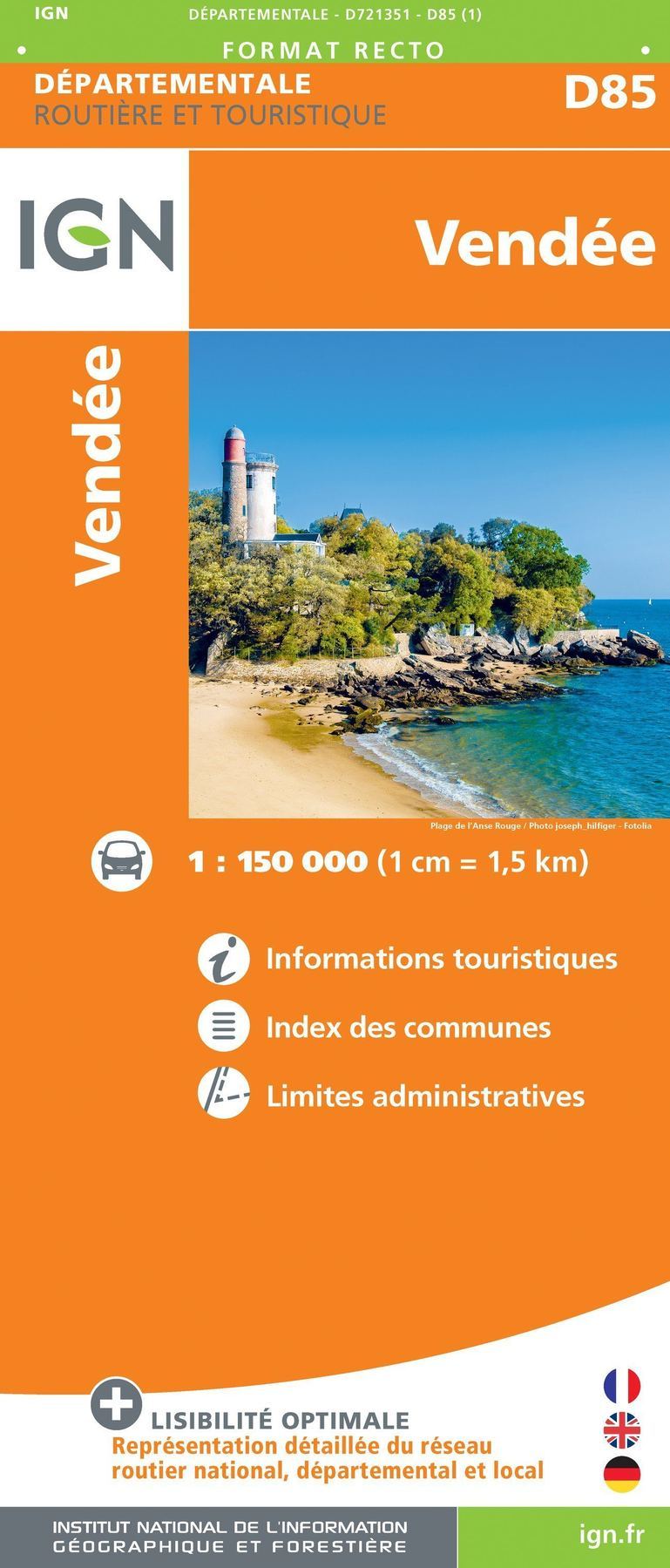Carte départementale D85 - Vendée - VERSION MURALE ET PLASTIFIEE | IGN carte murale grand tube IGN 