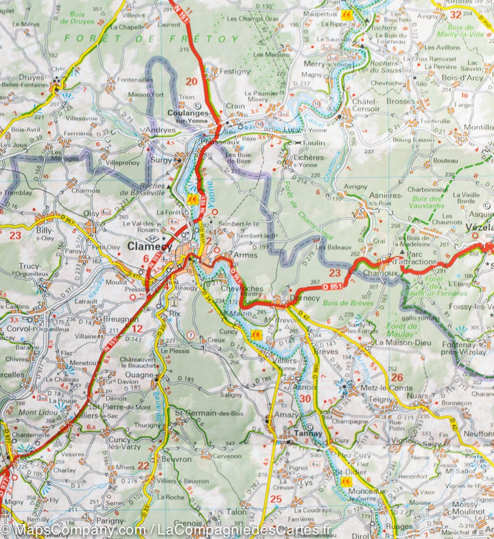 Carte départementale n° 319 - Nièvre & Yonne | Michelin carte pliée Michelin 