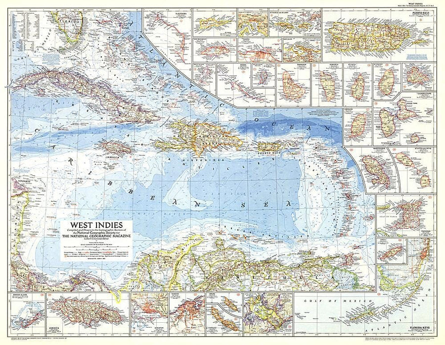 1954 West Indies Map Wall Map 