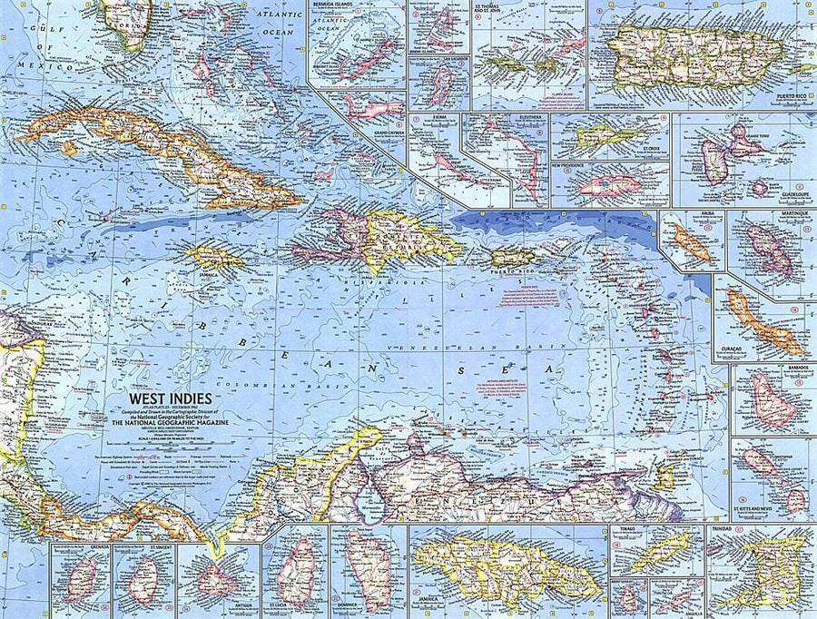 1962 West Indies Map Wall Map 