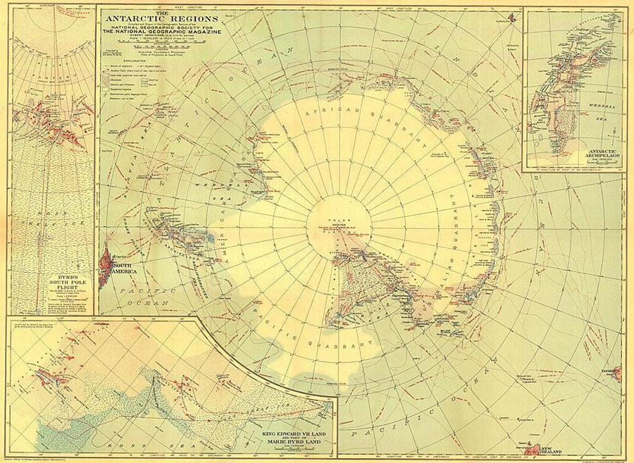 1932 Antarctic Regions Map Wall Map 