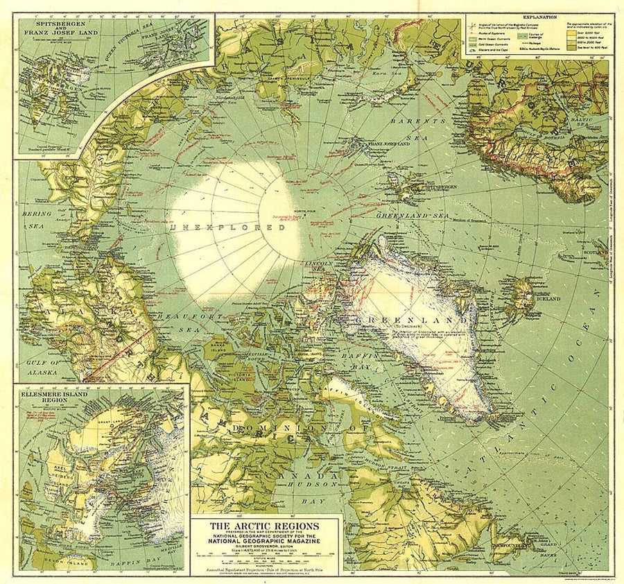 1925 Arctic Regions Map Wall Map 