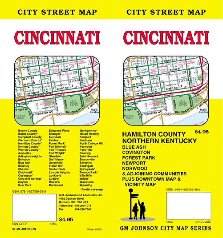 Cincinnati Metro, Ohio Street Map | GM Johnson carte pliée 