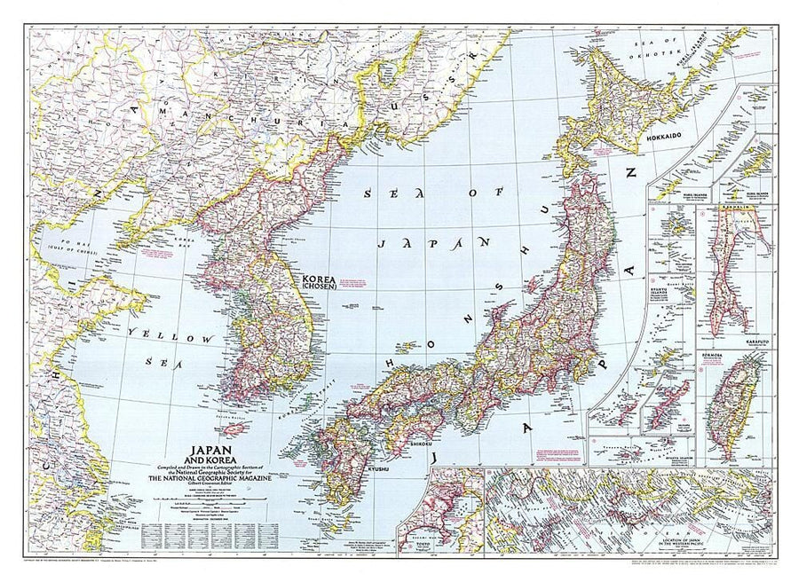 1945 Japan and Korea Map Wall Map 