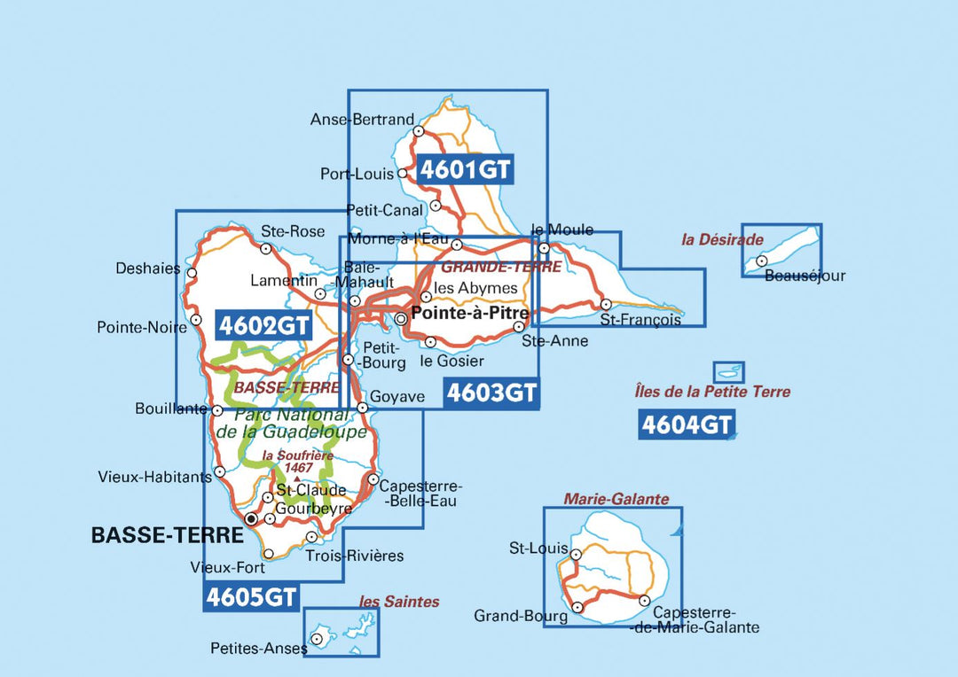 Carte IGN TOP 25 n° 4605 GT - Basse-Terre, la Souffrière, les Saintes, PN de la Guadeloupe (Guadeloupe) carte pliée IGN 