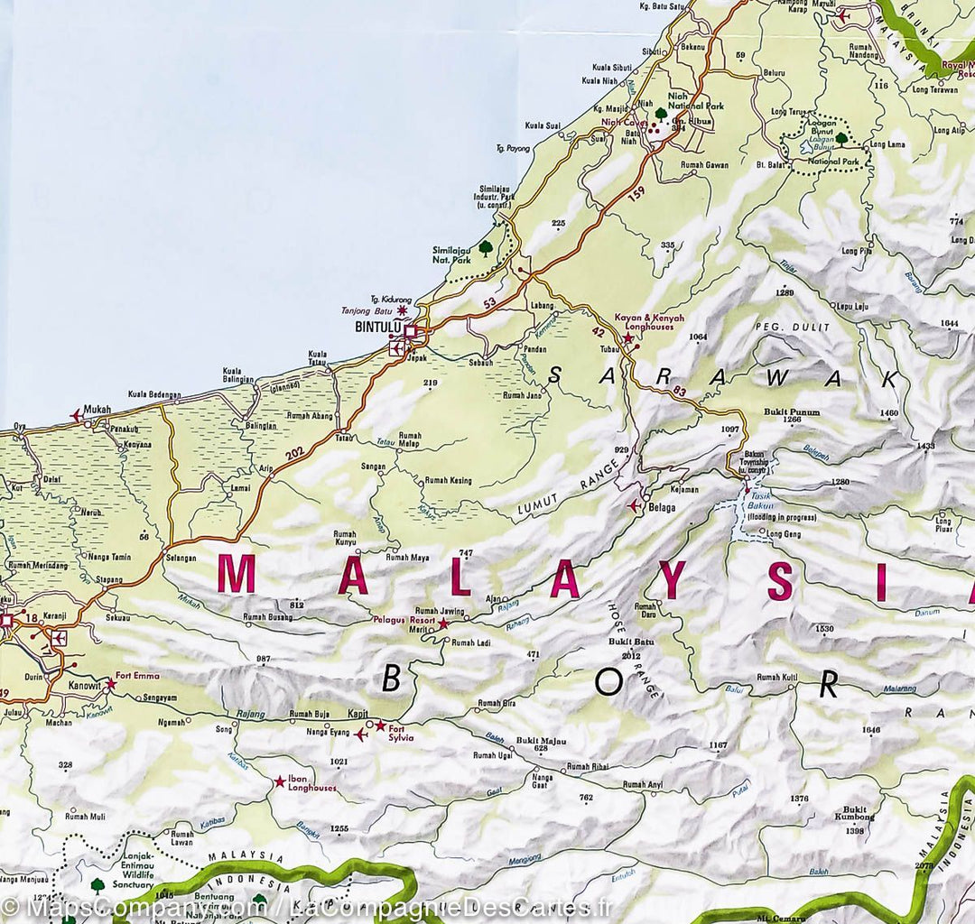 Carte imperméable - Kalimantan (Bornéo), de l'est de la Malaisie & Brunei | Nelles Map carte pliée Nelles Verlag 