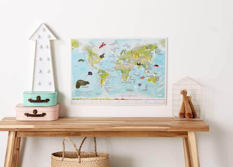 Carte murale à gratter (en anglais) - Animaux du monde (pour enfants) | Maps International carte murale petit tube Maps International 