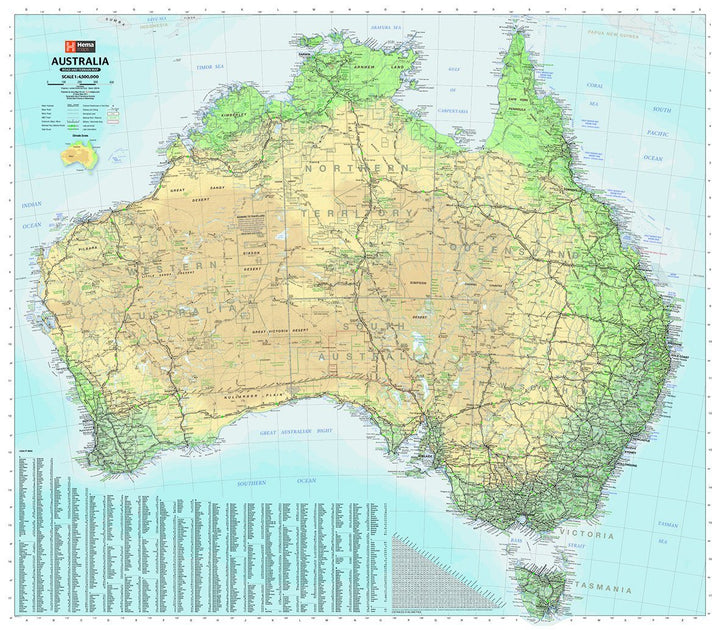 Carte murale - Australie physique (en anglais) | Hema Maps carte murale grand tube Hema Maps 