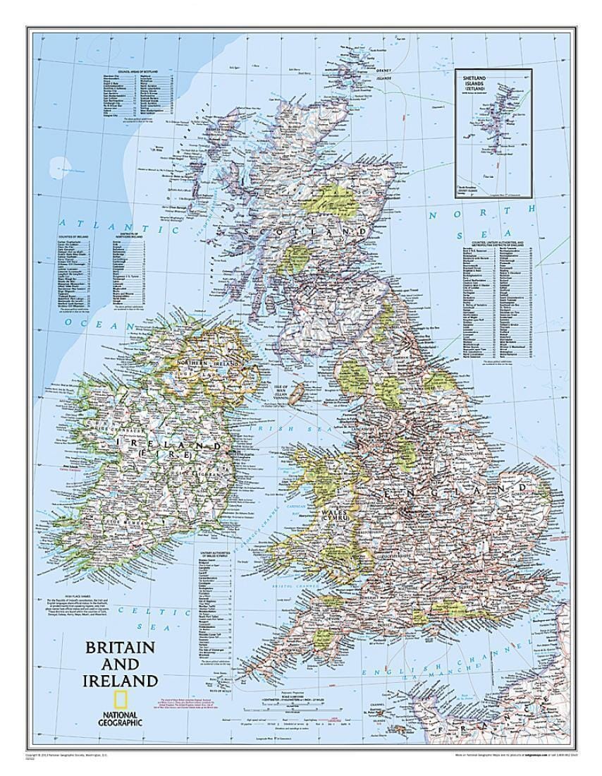 Wall map of Great Britain & Ireland (Classic, Sleeved)| National Geographic