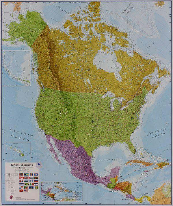 Carte murale – Amérique du Nord politique (en anglais) – 120 x 100 cm | Maps International - La Compagnie des Cartes