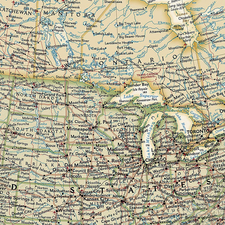 Carte murale (en anglais) - Amérique du Nord politique, style antique - 60 x 78 cm | National Geographic carte murale petit tube National Geographic 