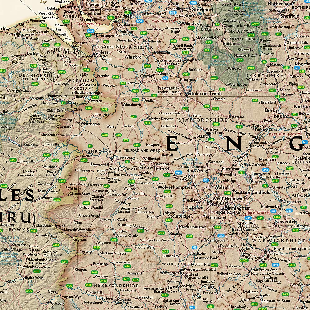 Carte murale (en anglais) - Angleterre, Pays de Galles, style antique - 76 x 91 cm | National Geographic carte murale petit tube National Geographic 