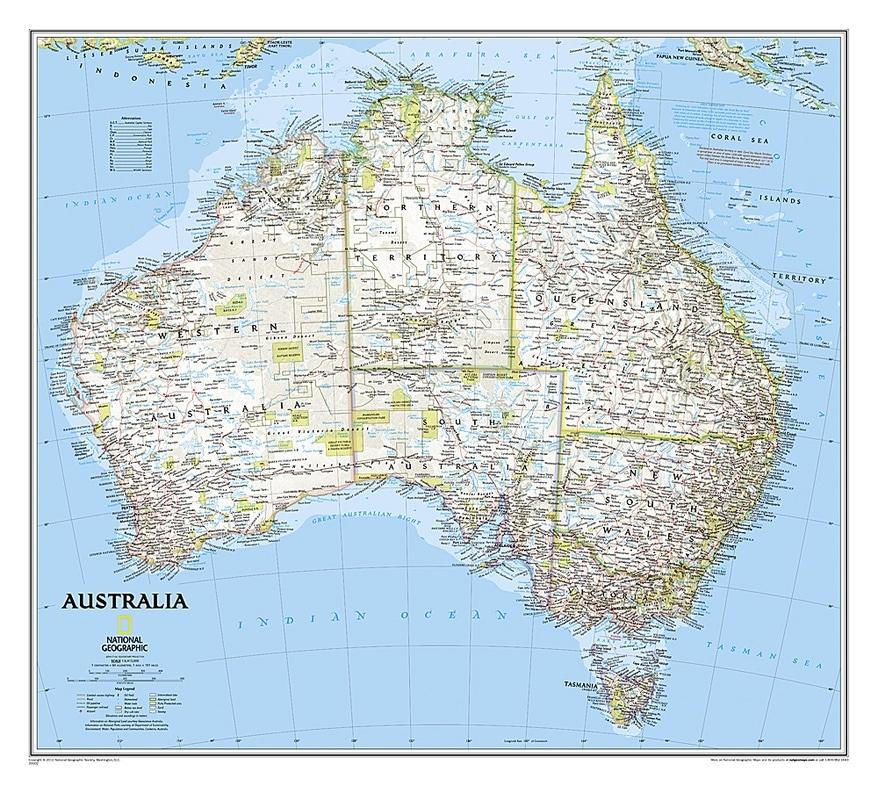 Carte murale (en anglais) - Australie | National Geographic carte murale petit tube National Geographic Papier 