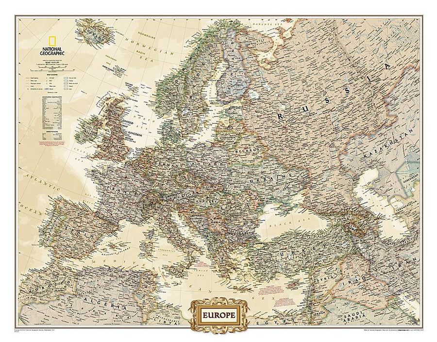 Carte murale (en anglais) - Europe politique, style antique | National Geographic carte murale petit tube National Geographic Papier 