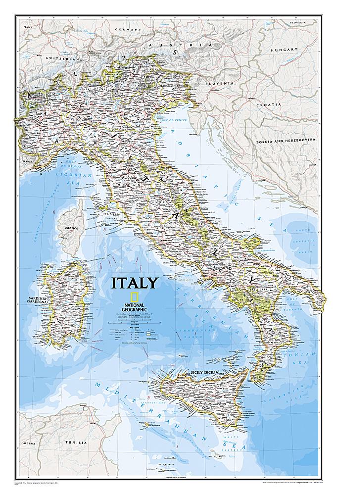 Carte murale (en anglais) - Italie | National Geographic carte murale petit tube National Geographic Plastifiée 