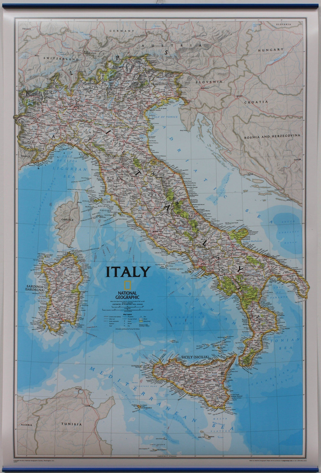 Carte murale (en anglais) - Italie | National Geographic carte murale petit tube National Geographic Plastifiée + avec lattes 