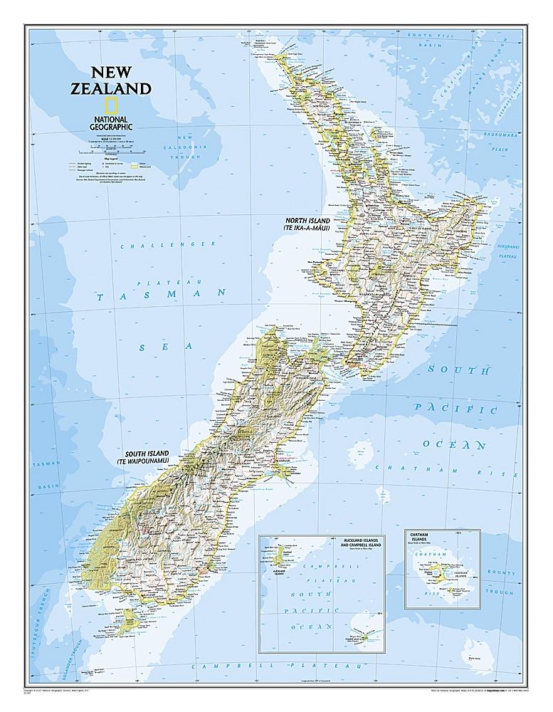 Carte murale (en anglais) - Nouvelle Zélande | National Geographic carte murale petit tube National Geographic Papier 