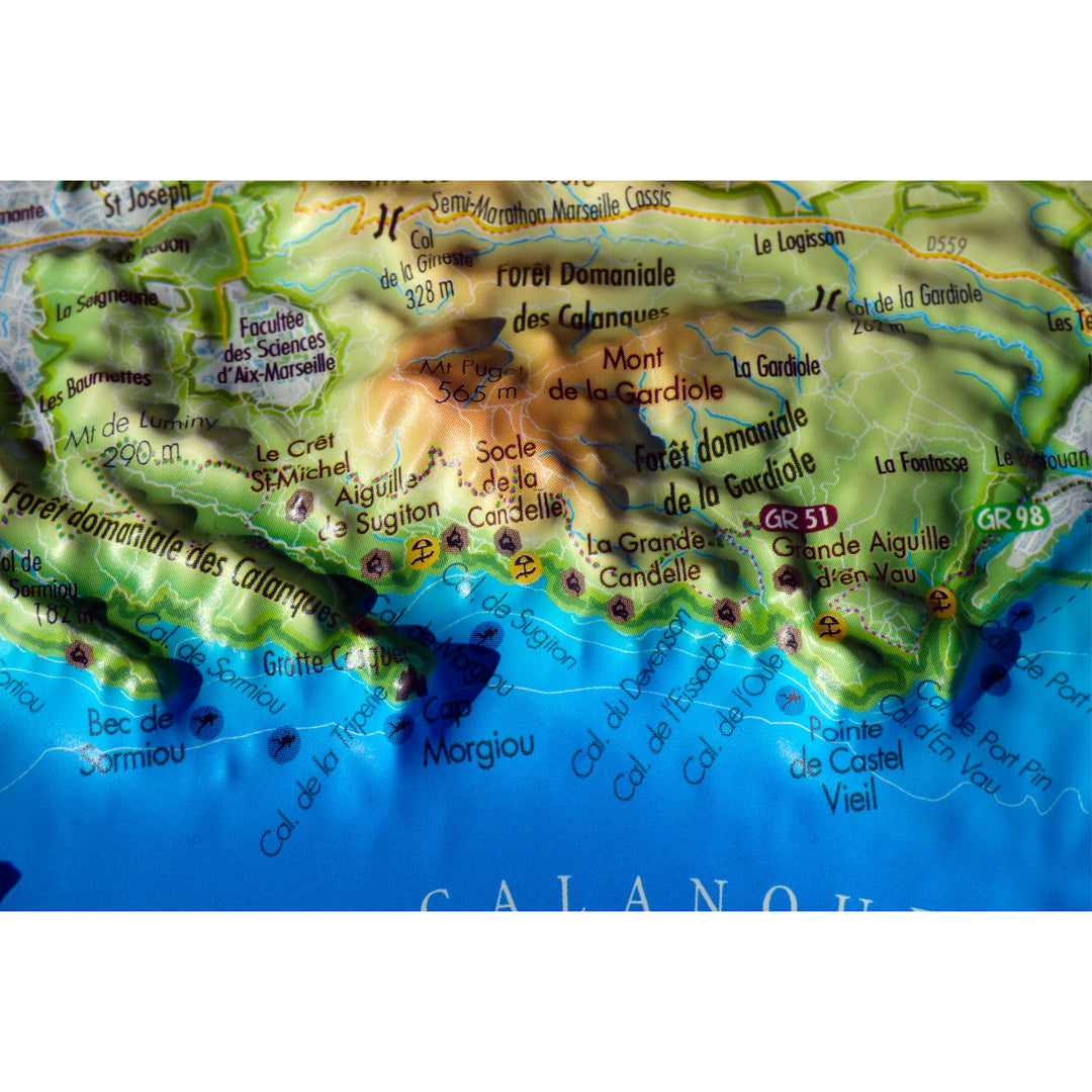 Carte murale en relief - Calanques (Marseille-Cassis-La Ciotat) - 29,5 x 19,5 cm | 3D Map carte relief petit format 3D Map 