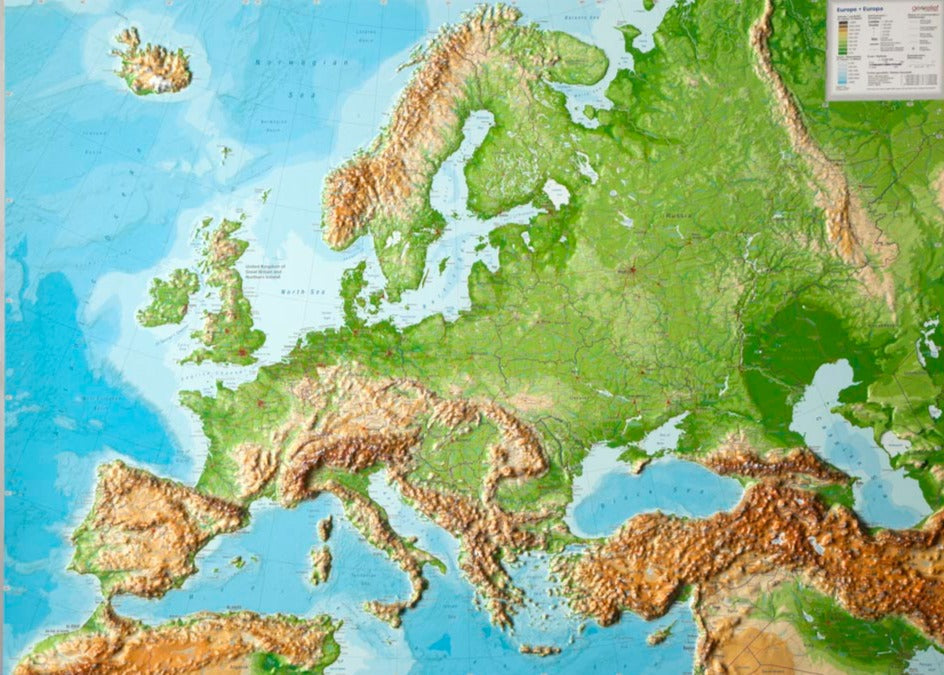 Carte murale en relief - Europe (en anglais) - 77 x 57 cm | Georelief carte relief Georelief Sans cadre 