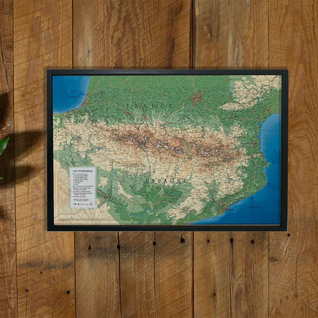 Carte murale en relief - Pyrénées - 61 cm x 41 cm | 3D Map carte relief 3D Map 